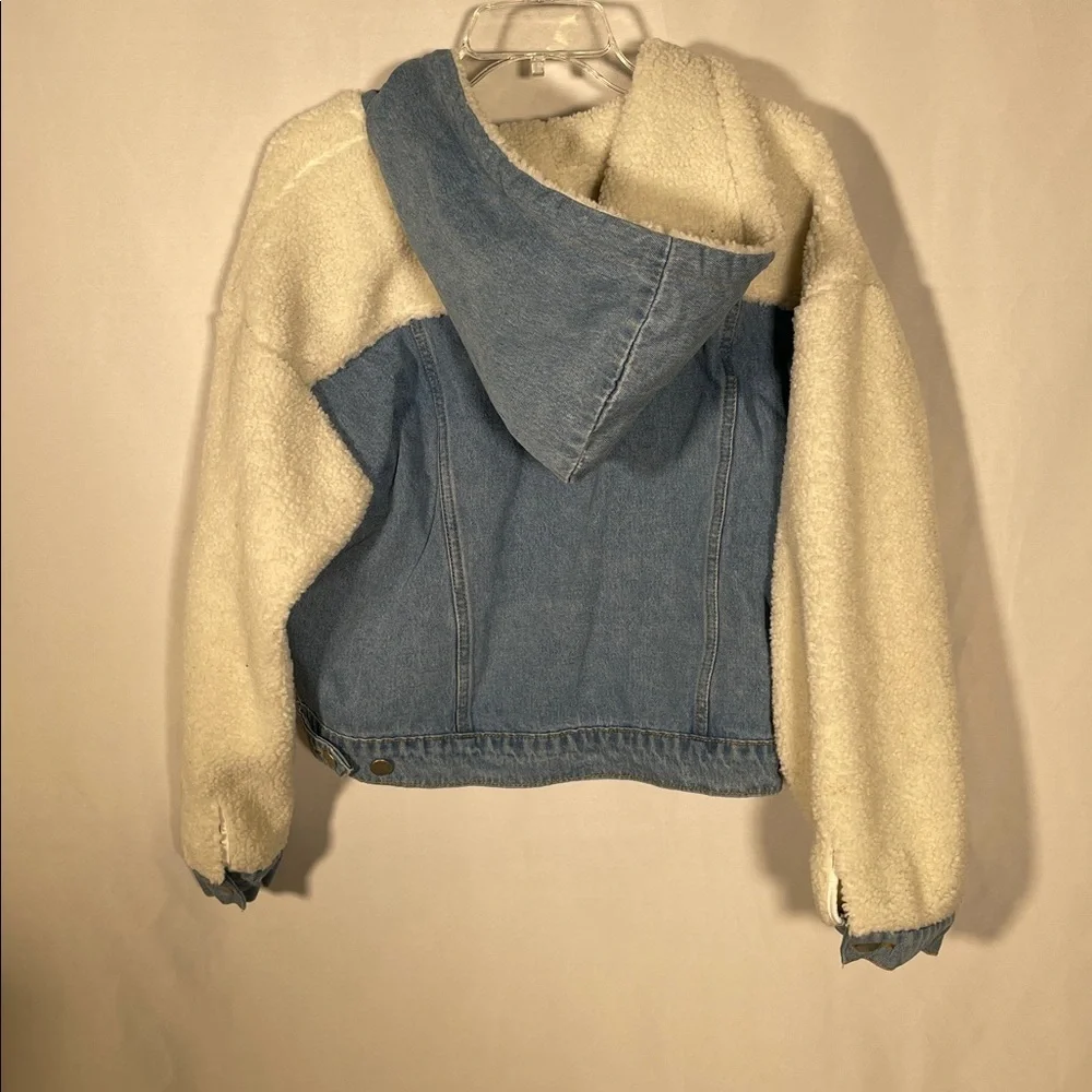 BLUE BLUSH BOUTIQUE WOMENS DENIM SHERPA ZIP UP JACKET SMALL